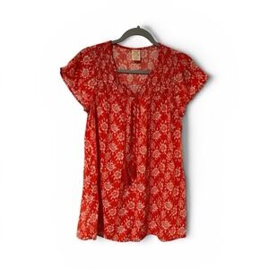 Faded Glory  Red Floral Short Sleeve Dress 100% Rayon S (4-6)